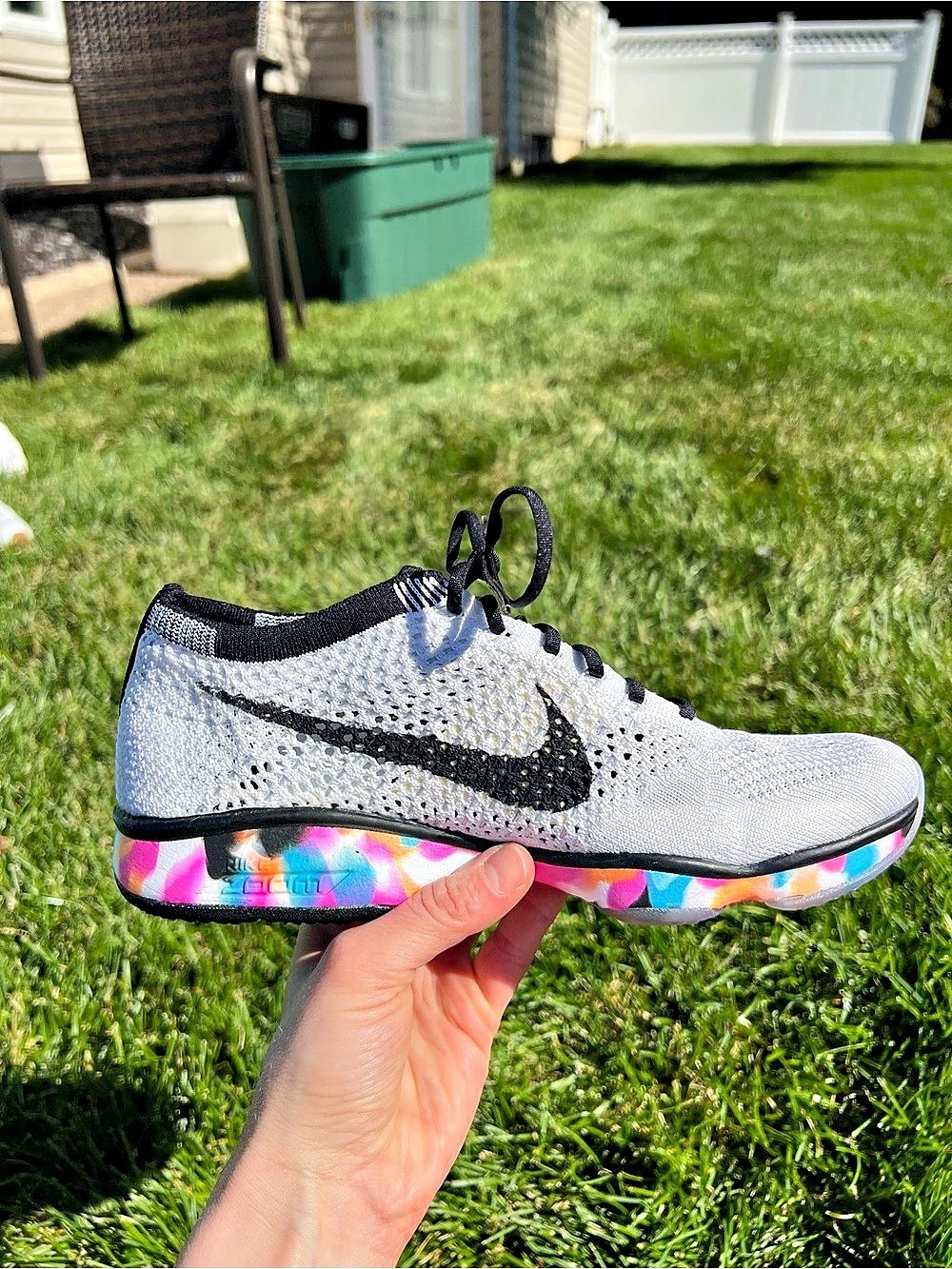 Nike Flyknit Trainer White Black Athletic Shoes in White & Black